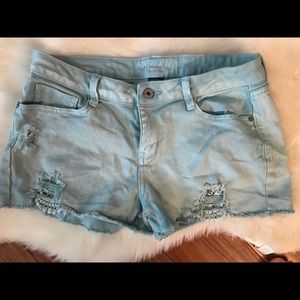 Teal jean shorts